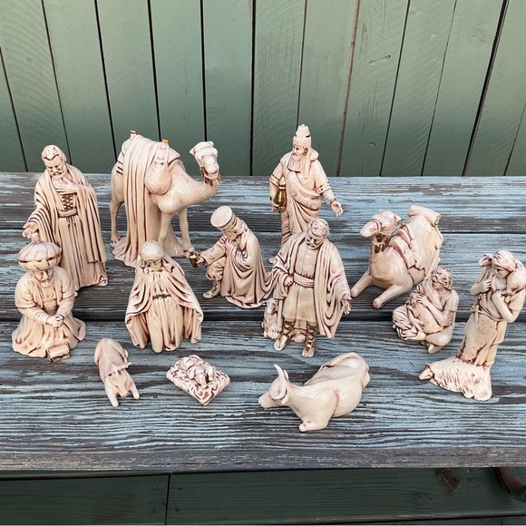 Rare Nice Big Vintage Nativity Set Christmas Prop Display Ceramic Lot 13 Piece - Picture 9 of 16